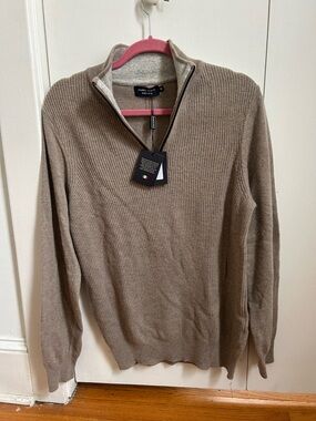 Men's Wool Ribbed Quarter-Zip Sweater in Taupe